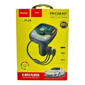 MODULATEUR MASTER FM CAR KIT MP3 PLAYER MULTIFUNCTION WIRELESS 2 USB + TYPE-C + 3 CABLE CHARGING M25